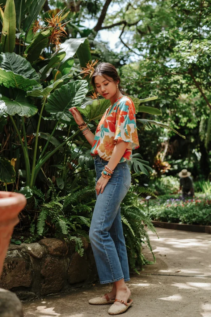 Jeans with Bold Print Blouse