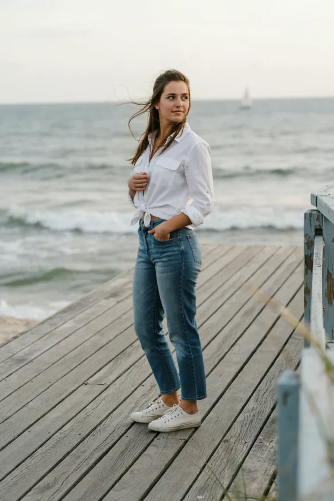  Jeans with Button-Down Shirt Tied