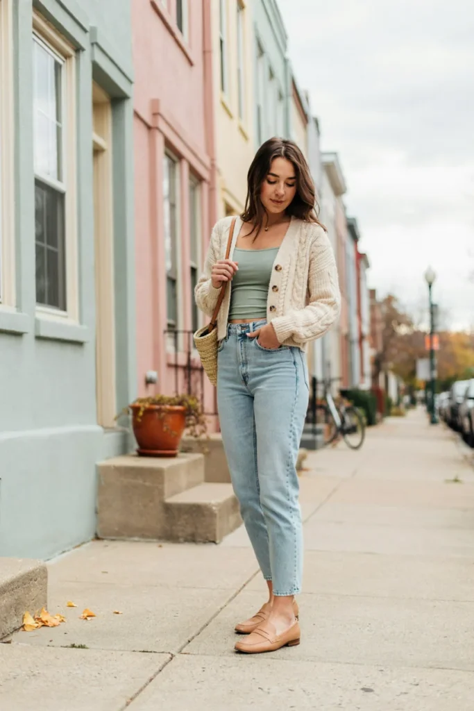 Jeans with Cardigan Layering