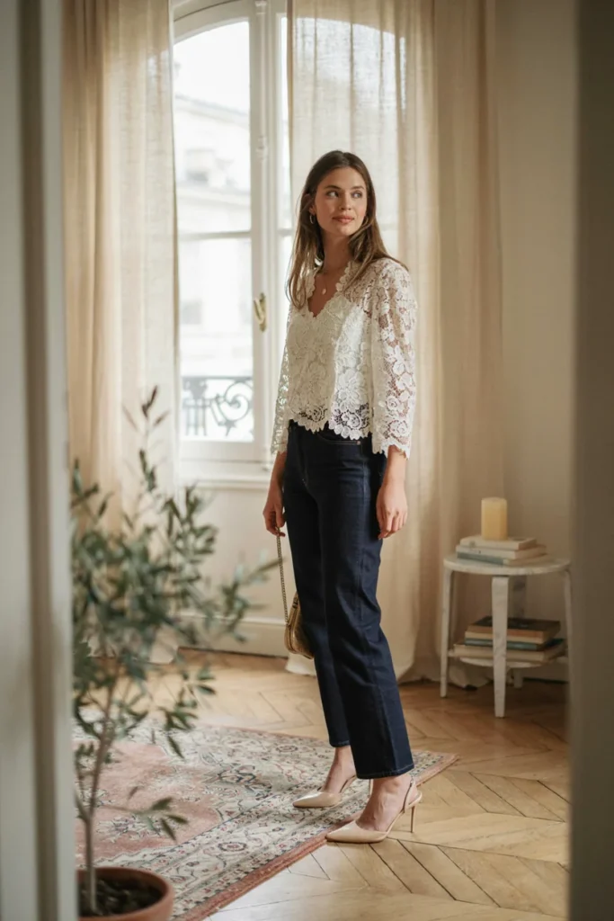 Jeans with Lace Blouse