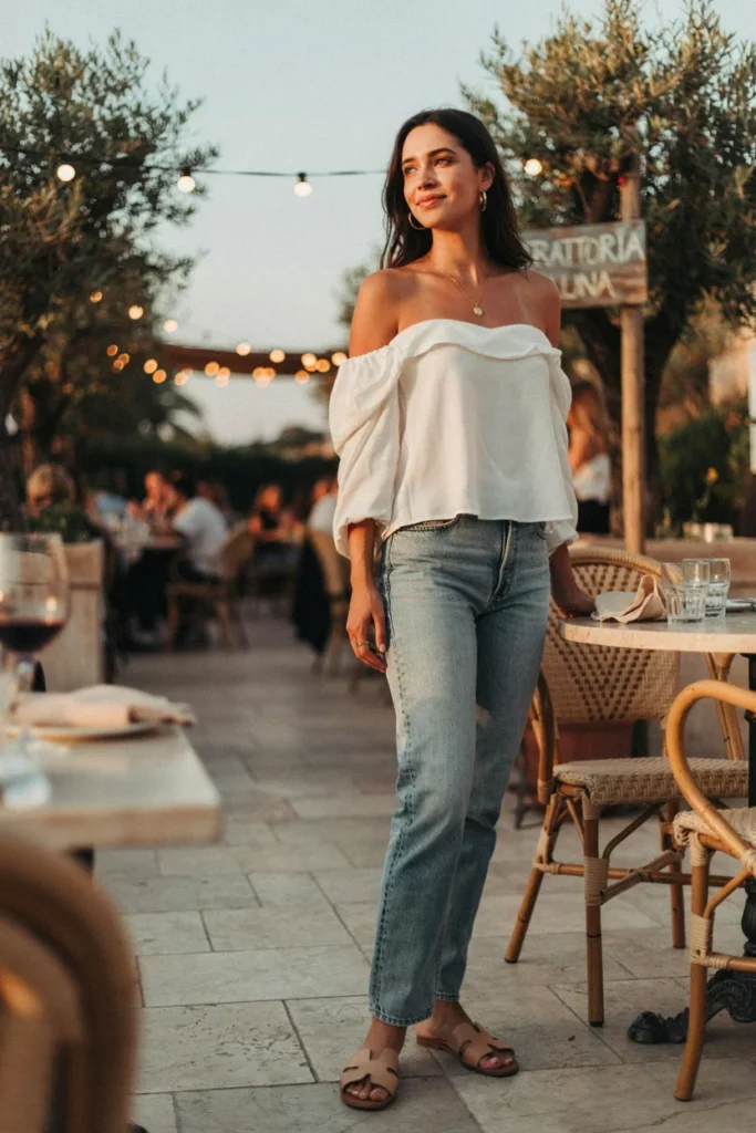 Jeans with Off-Shoulder Top