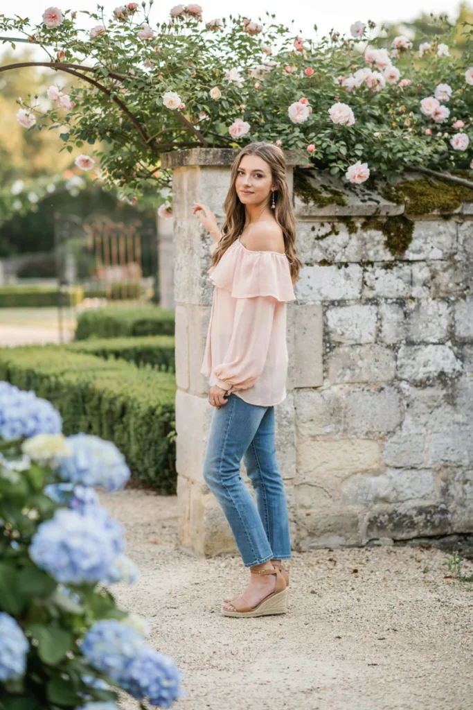 Jeans with Off-Shoulder Top