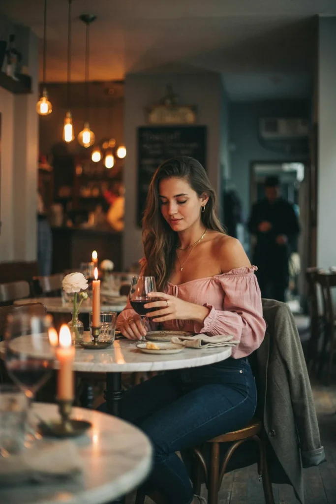 Jeans with Off-Shoulder Top for Date Night