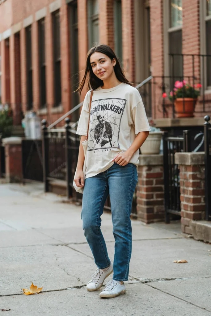 Jeans with Oversized Graphic Tee