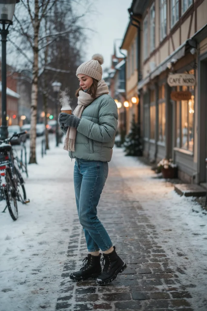 Jeans with Puffer Jacket for Winter