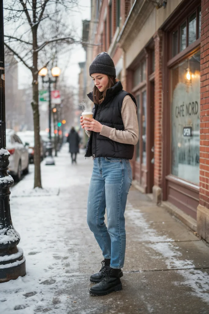 Jeans with Puffer Vest