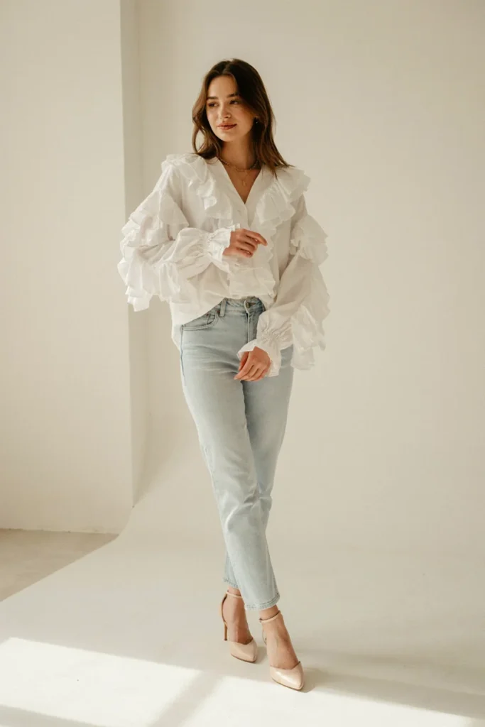 Jeans with Ruffled Blouse