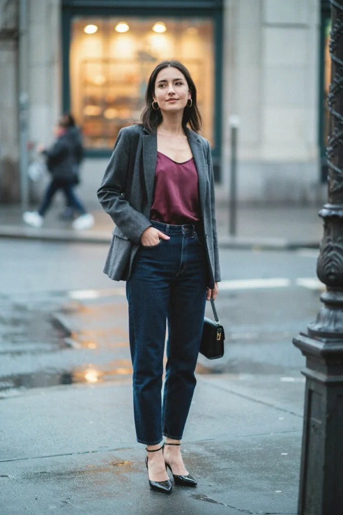 Jeans with Satin Slip Top