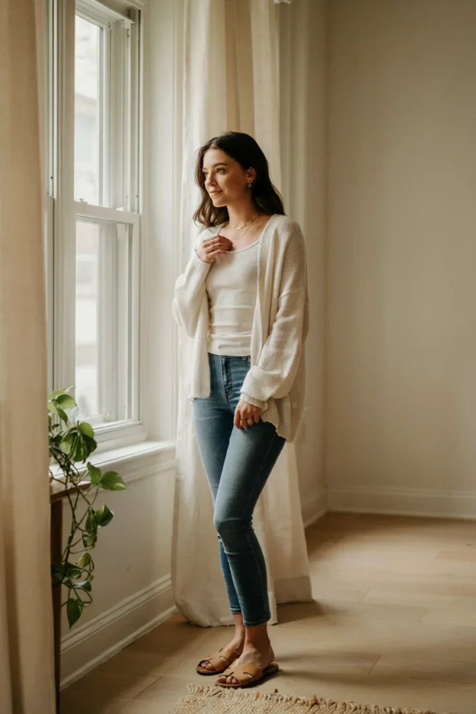 Jeans with Sheer Cardigan