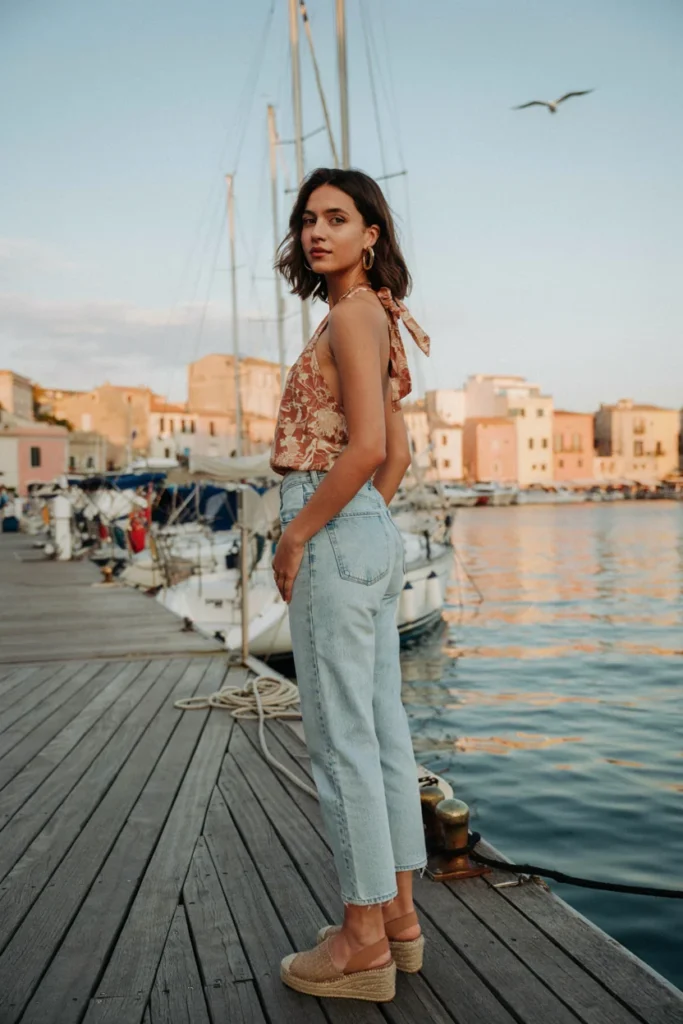Jeans with Silk Scarf Top