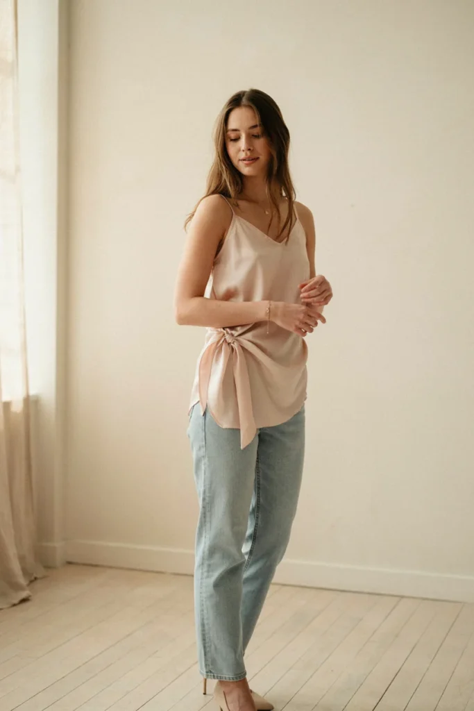 Jeans with Silk Wrap Top