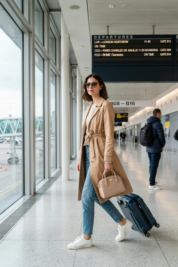  Jeans with Structured Handbag and Trench