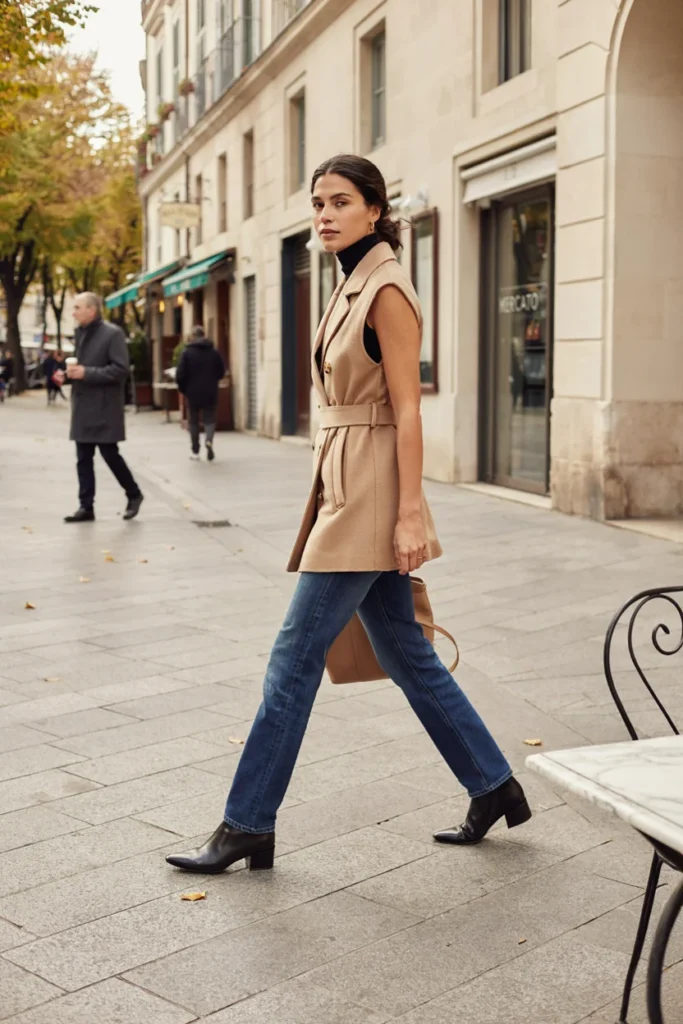 Jeans with Structured Trench Vest