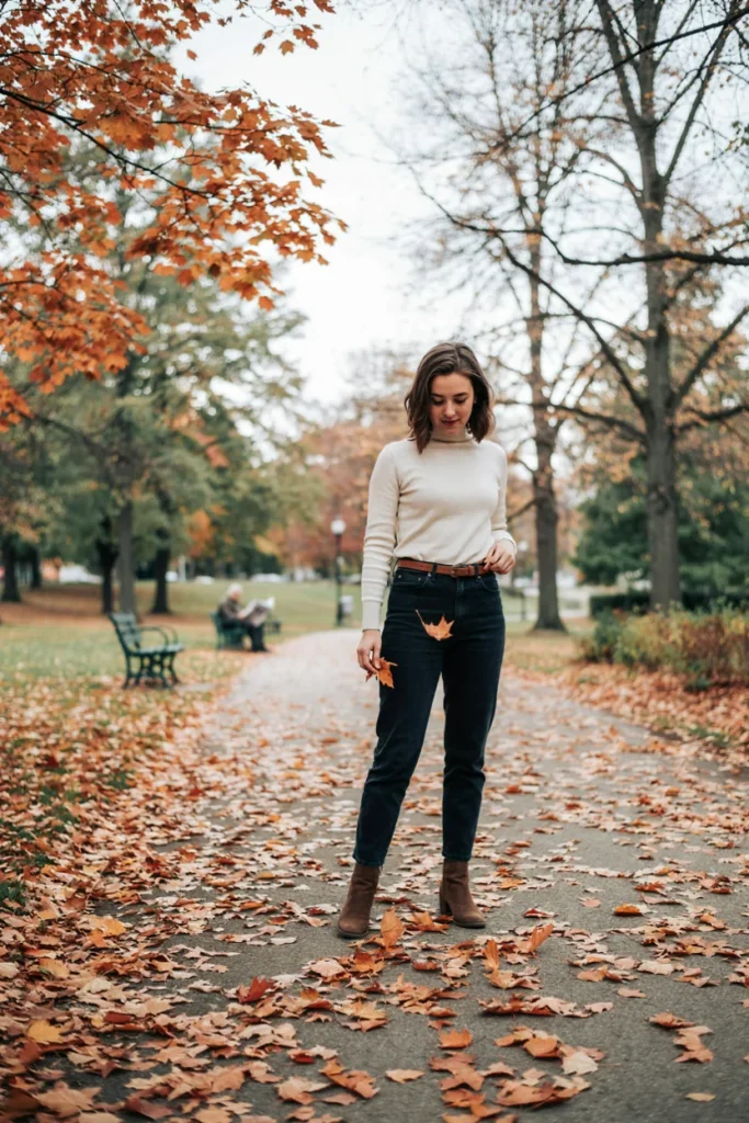 Jeans with Tucked Turtleneck and Belt