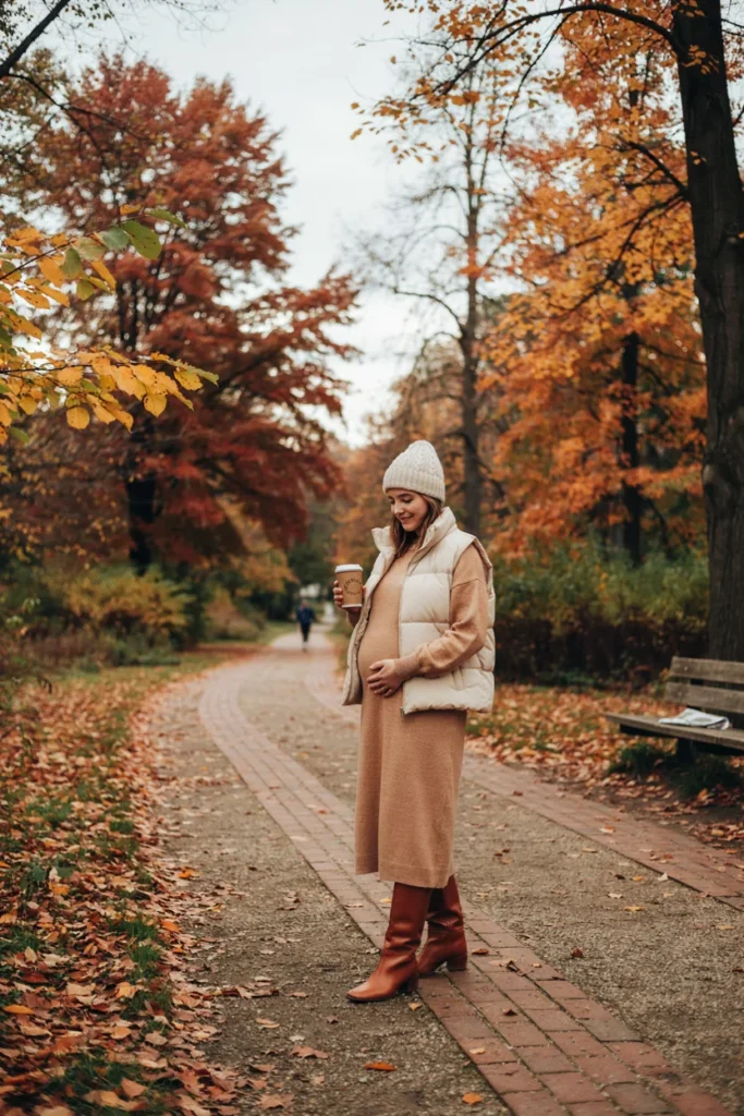 Knit Midi Dress with Puffer Vest