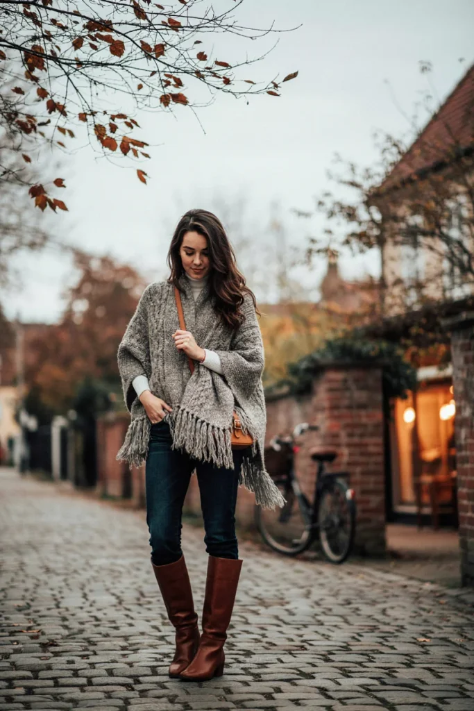 Knit Poncho with Skinny Jeans