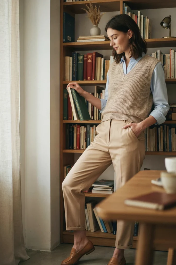 Knit Vest Over Button-Down