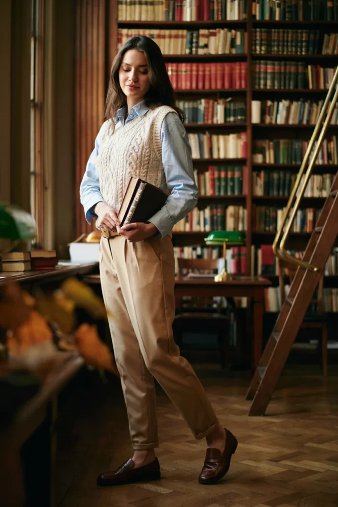 Knit Vest Over Button-Down Shirt