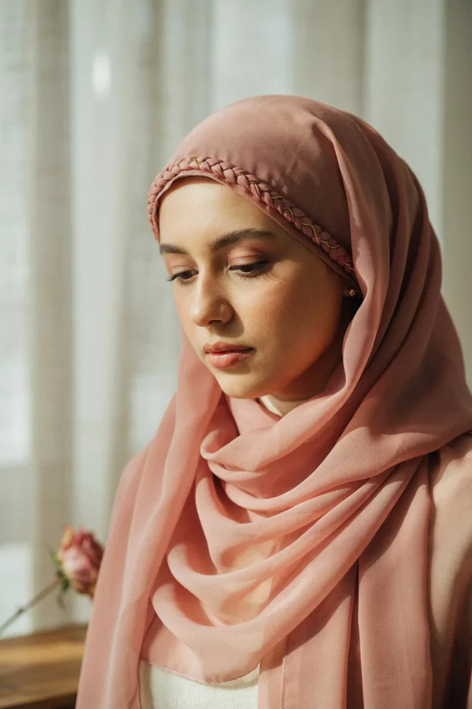 Layered Hijab Wrap with Braid Detail
