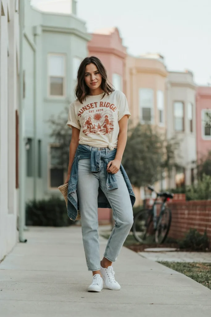 Light Wash Jeans with Graphic Tee