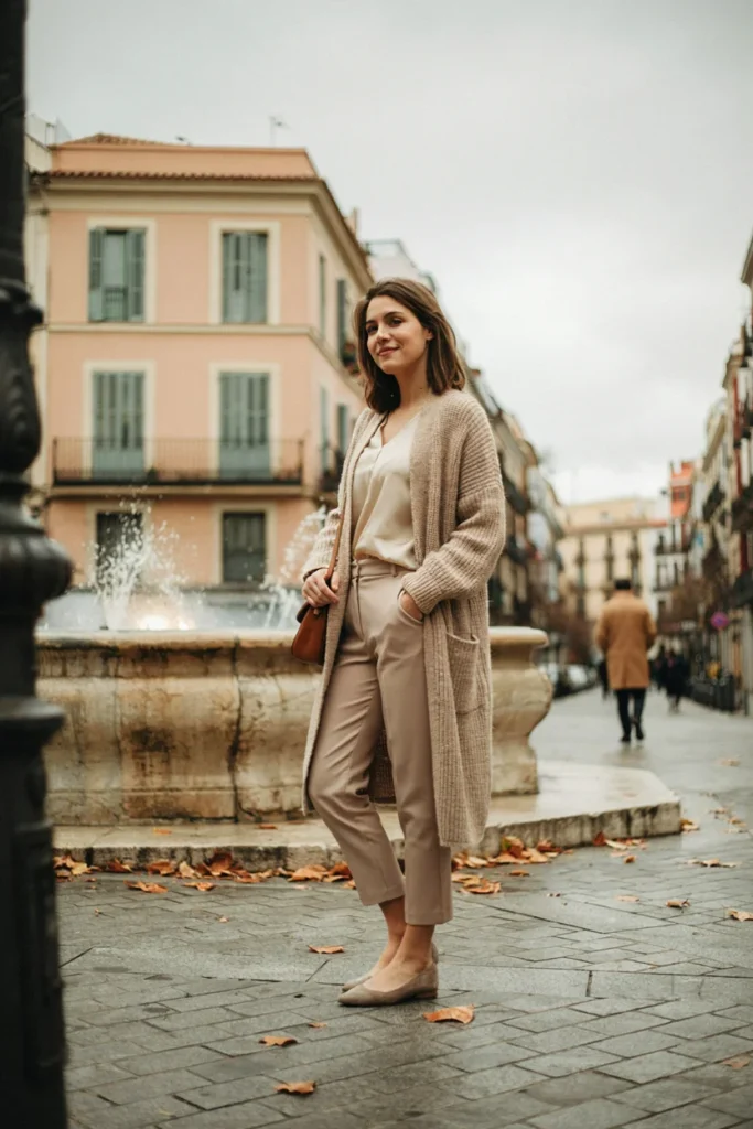  Long Cardigan Coat with Ankle Trousers for Minimalist Chic