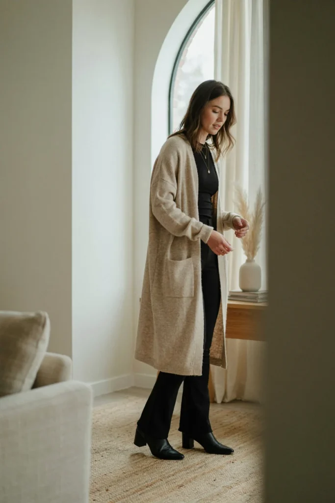 Longline Cardigan with Flared Leggings