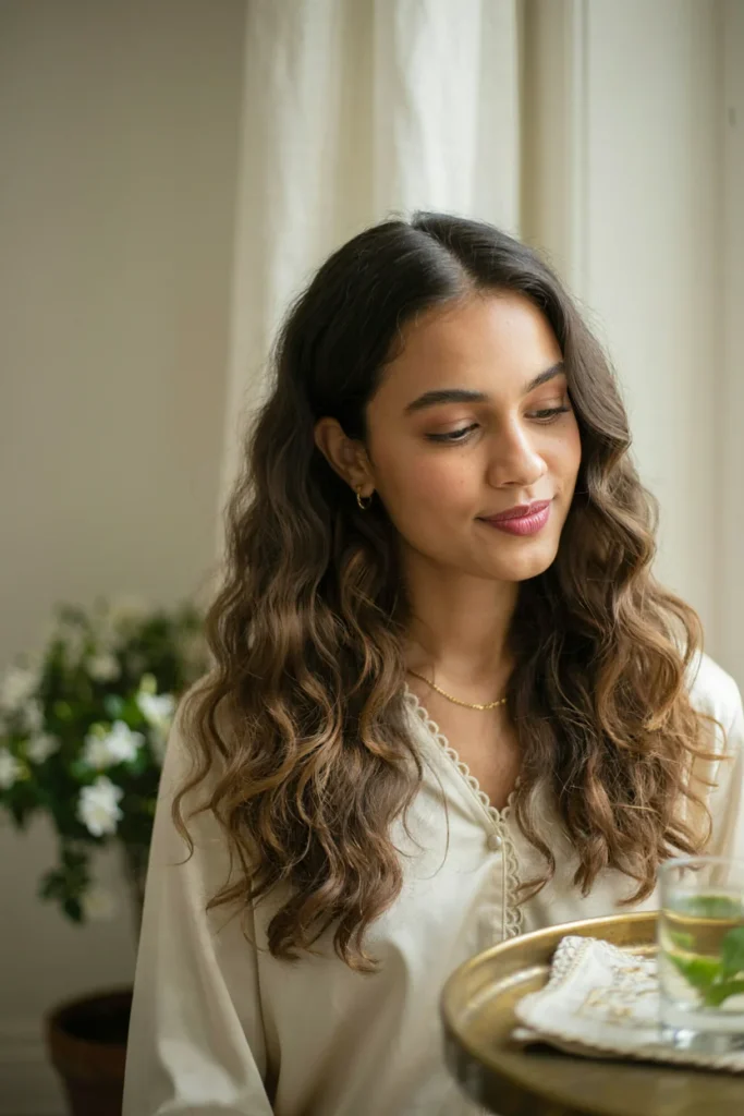 Loose Curls with Middle Part