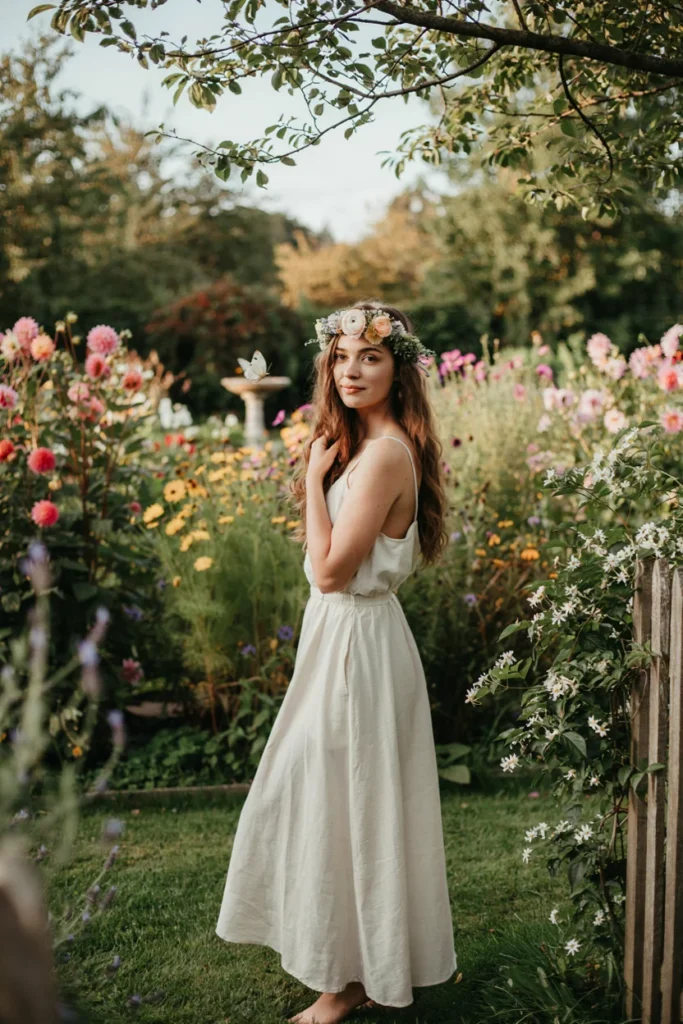 Loose Waves with a Flower Crown for a Boho Look
