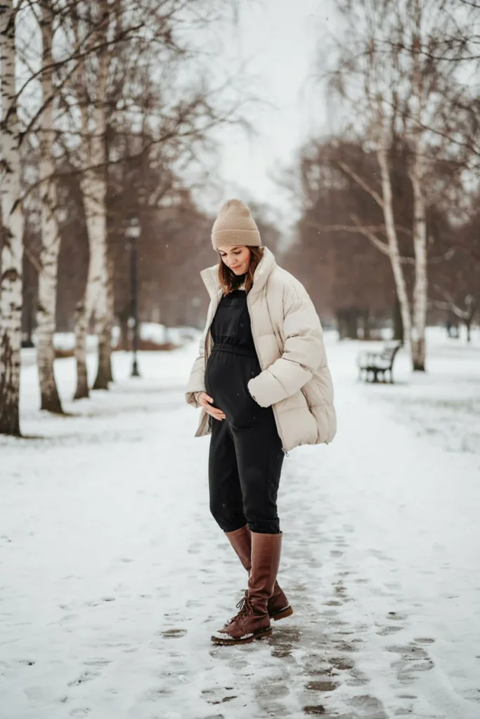 Maternity Overalls with Puffer Jacket