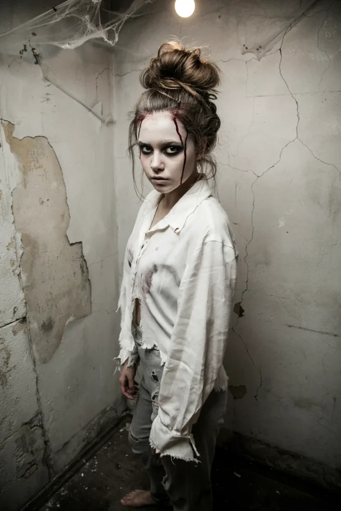 Messy Bun with Fake Blood for a Zombie Look