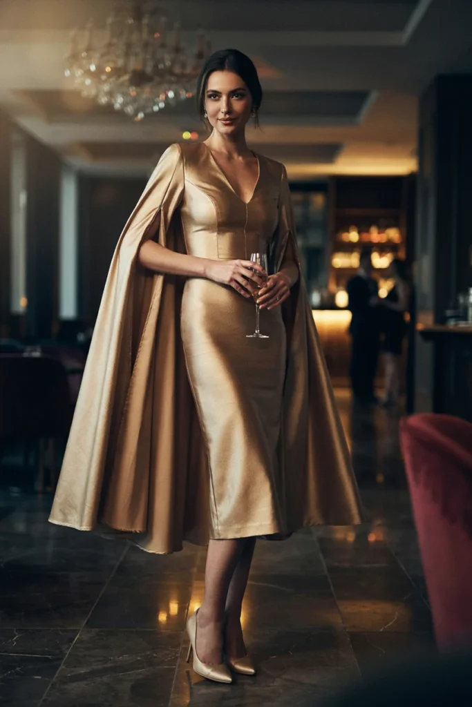 Metallic Cape Dress