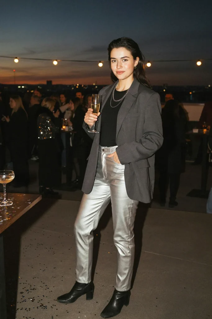 Metallic Leather Pants Outfit