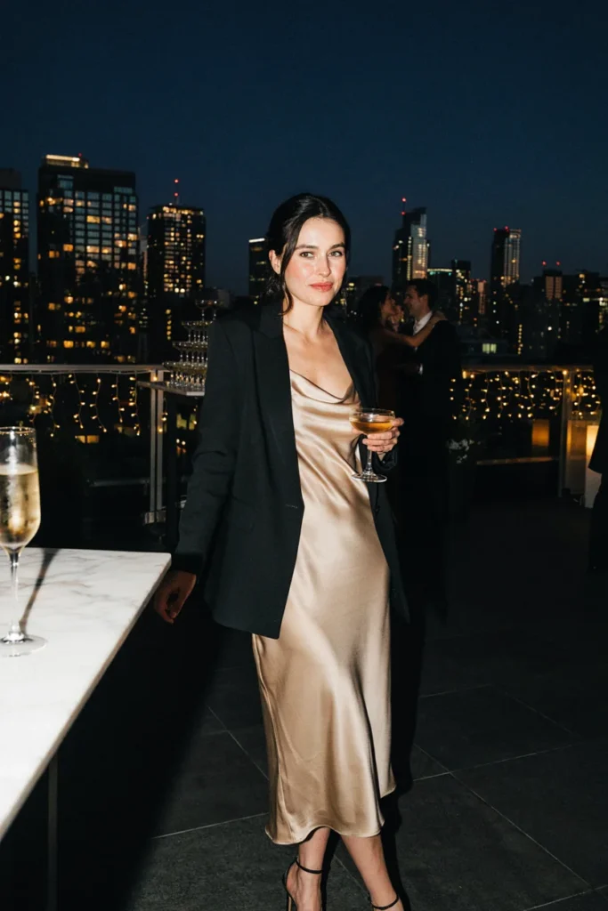Metallic Slip Dress with Blazer
