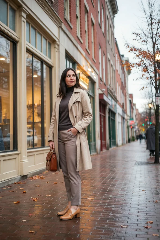 Mock Neck Sweater with Trench Coat