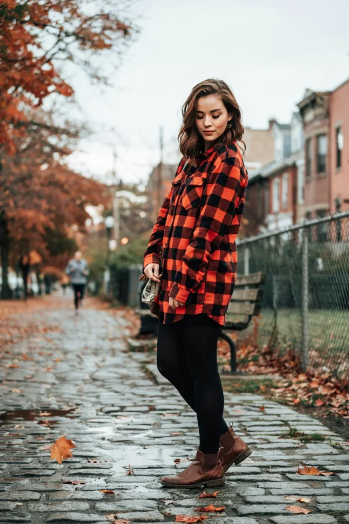 Oversized Flannel Dress with Tights