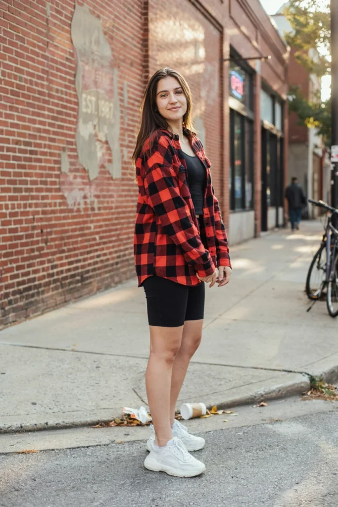  Oversized Flannel with Bike Shorts