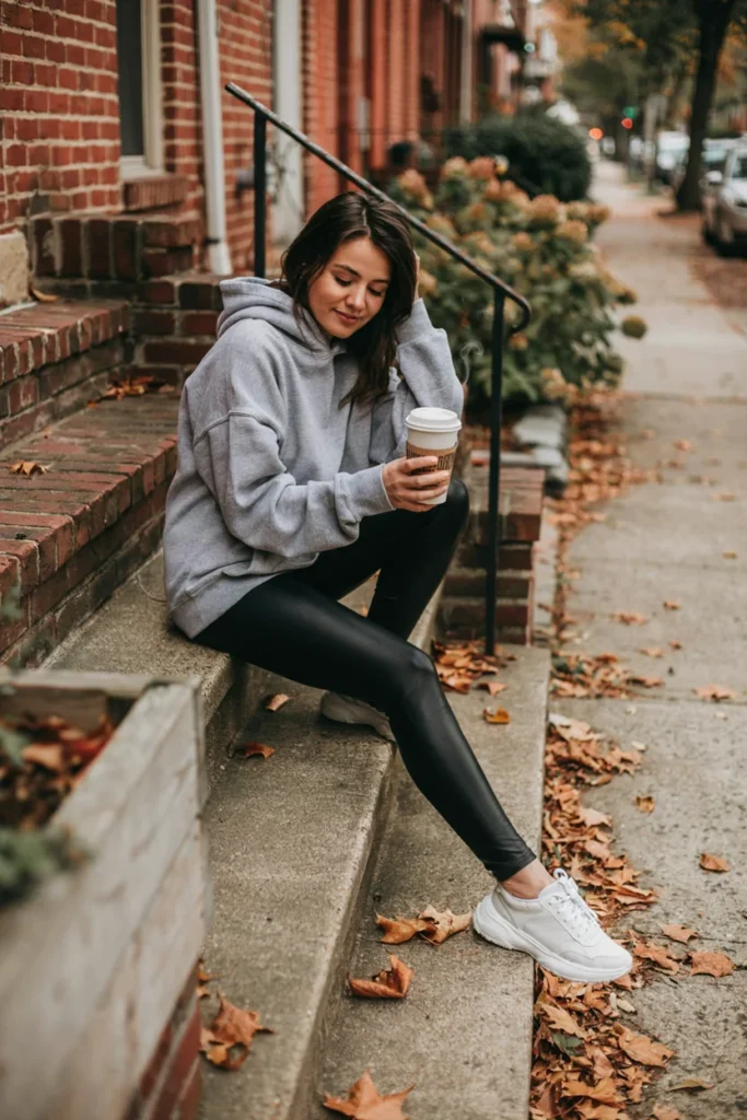 Oversized Hoodie with Leather Leggings