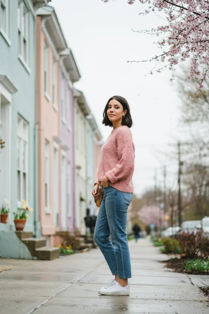 Pastel Sweater with Straight Jeans