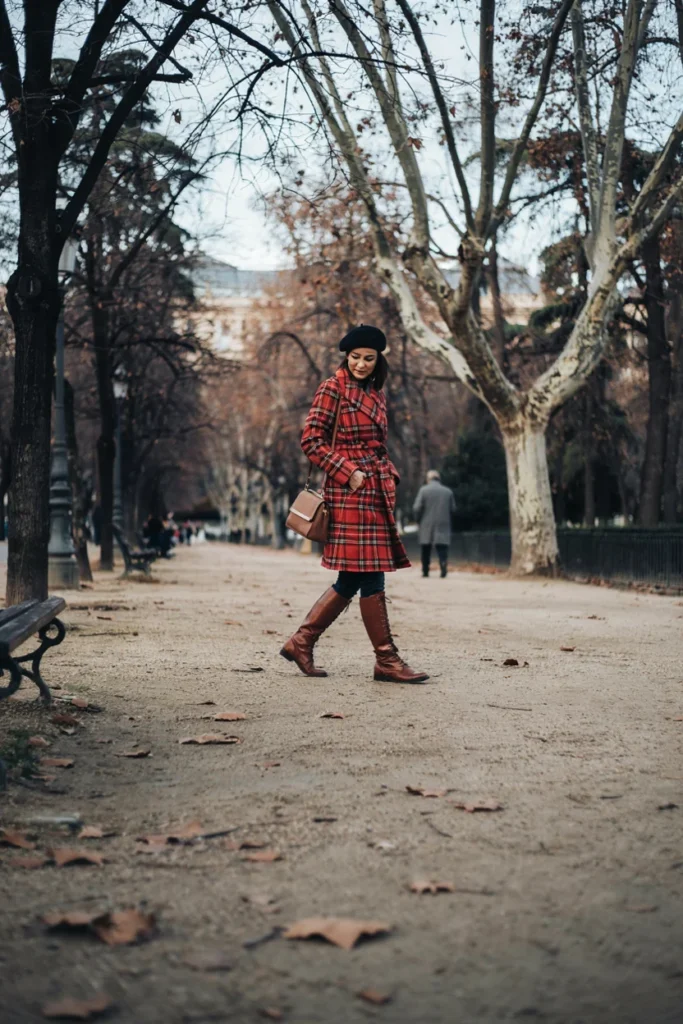  Plaid Coat and Beret for Parisian-Inspired Madrid Look