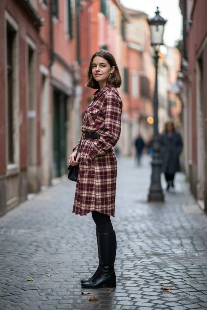 Plaid Flannel Dress with Tights