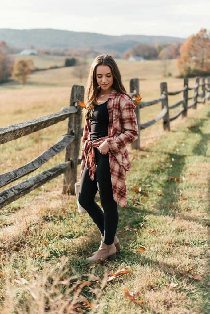 Plaid Flannel Shirt with Leggings