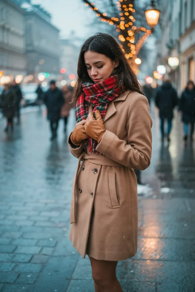 Plaid Scarf and Wool Coat