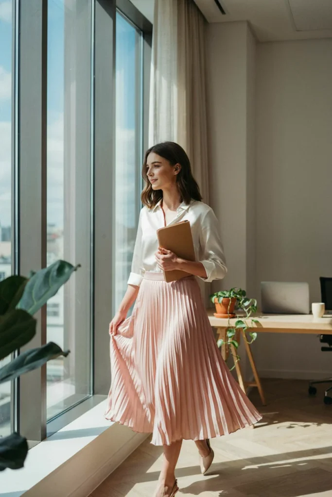 Pleated Midi Skirt and Blouse