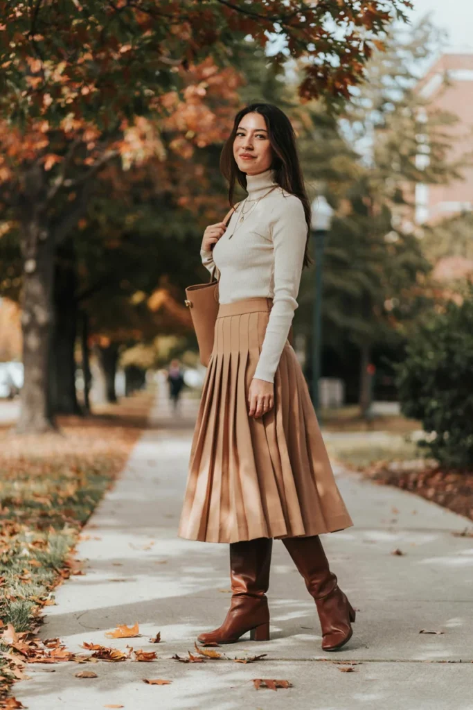 Pleated Midi Skirt with Turtleneck