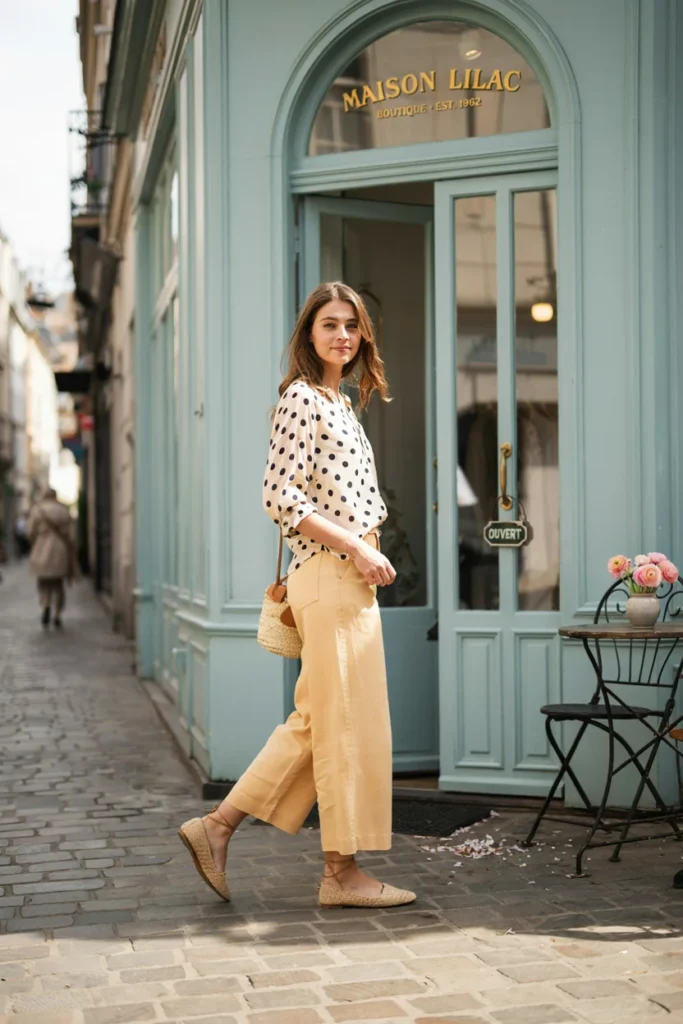 Polka Dot Blouse with Culottes