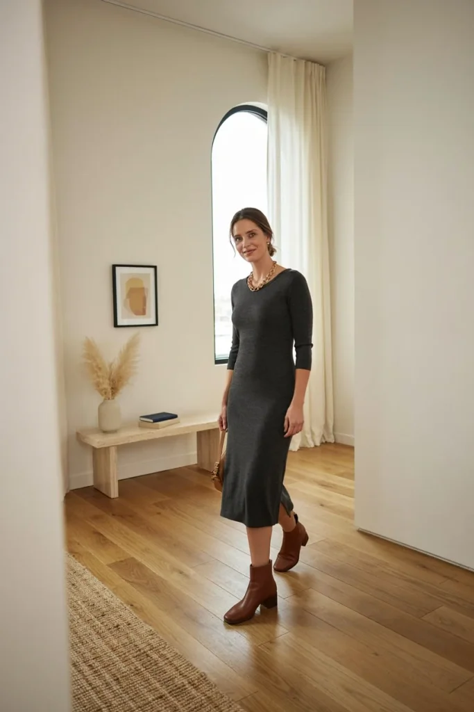  Ponte Knit Dress with Ankle Boots