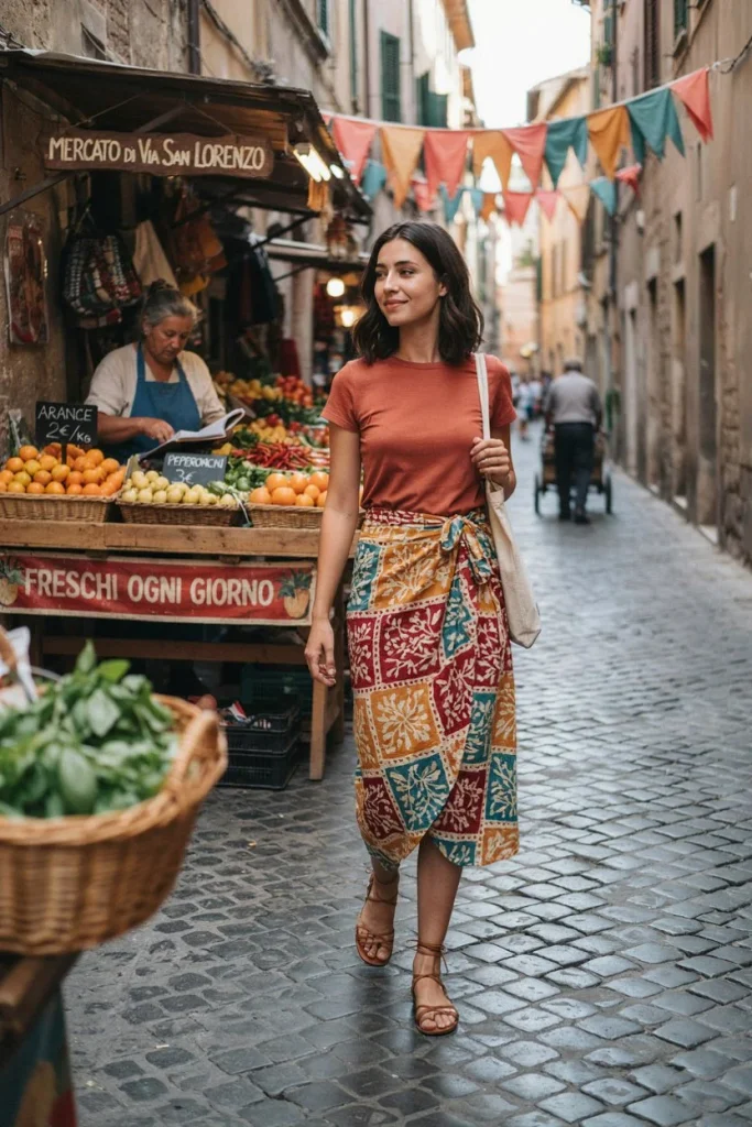Printed Wrap Skirt with Fitted Top