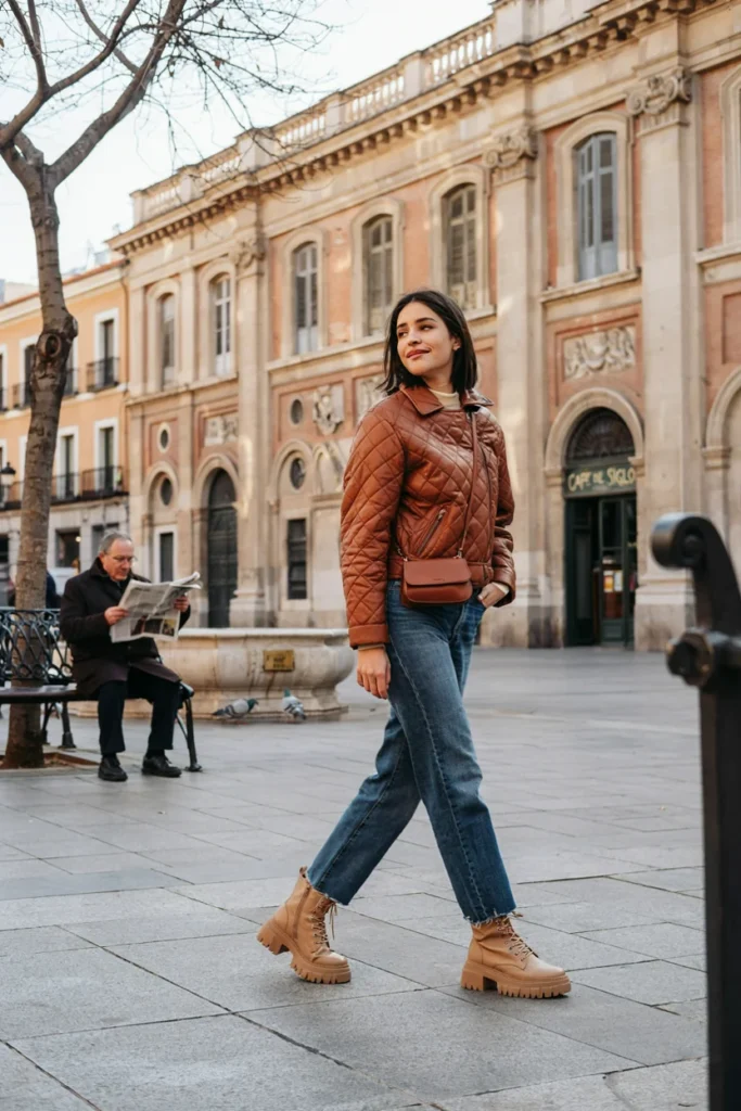  Quilted Jacket and Flare Jeans for Retro-Inspired Style