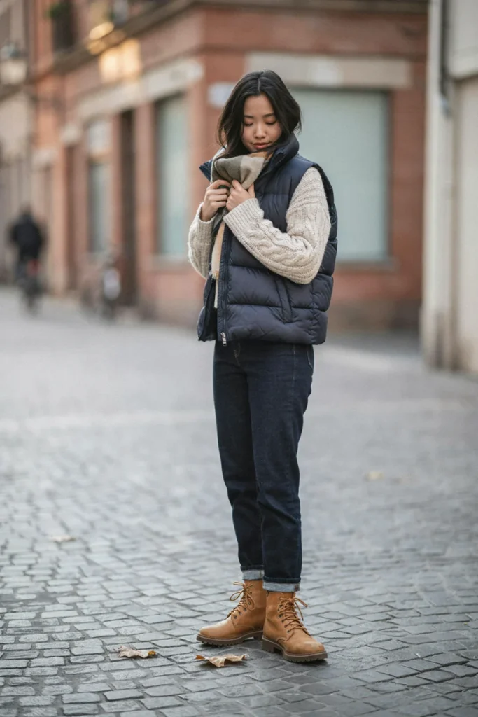 Quilted Vest with Chunky Sweater
