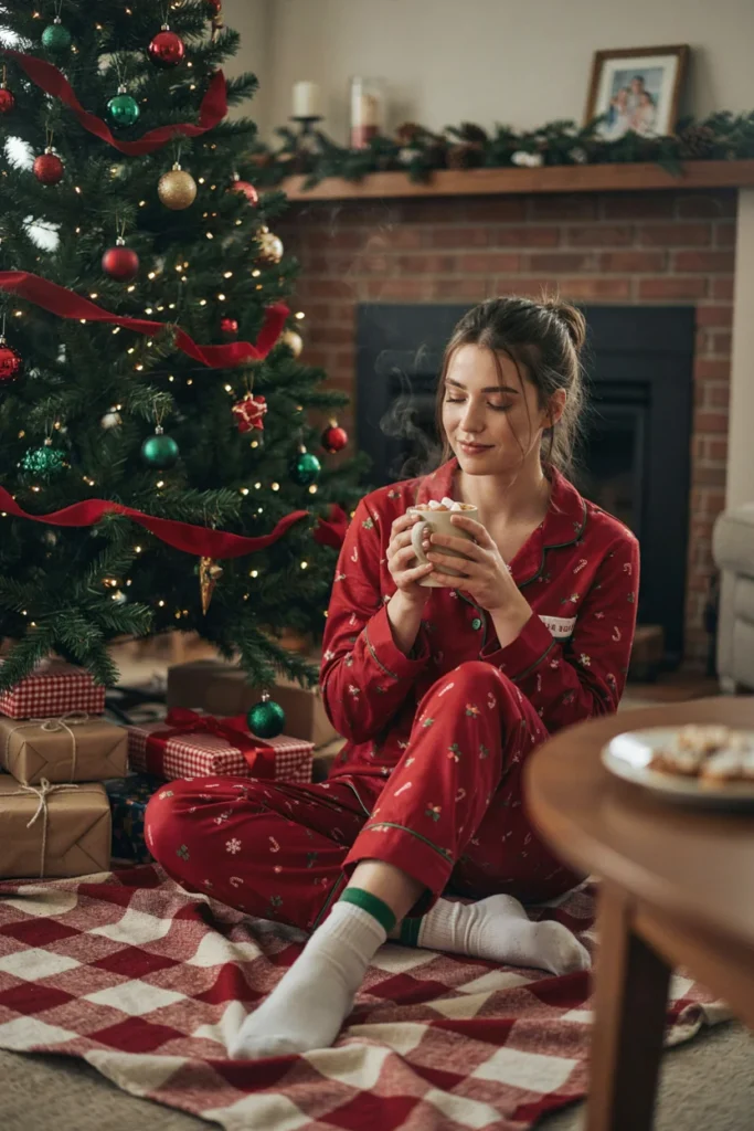 Red Pajama Set with Green Trim